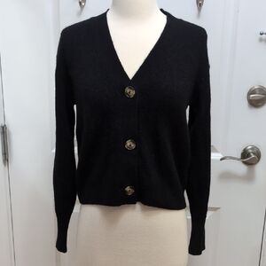 Quince XS Baby Alpaca-Wool Cropped Cardigan in Black